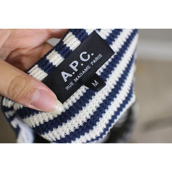 A.P.C. Rue Madame Paris navy and ivory striped long sleeve top size M (BL100 - Picture 8 of 10